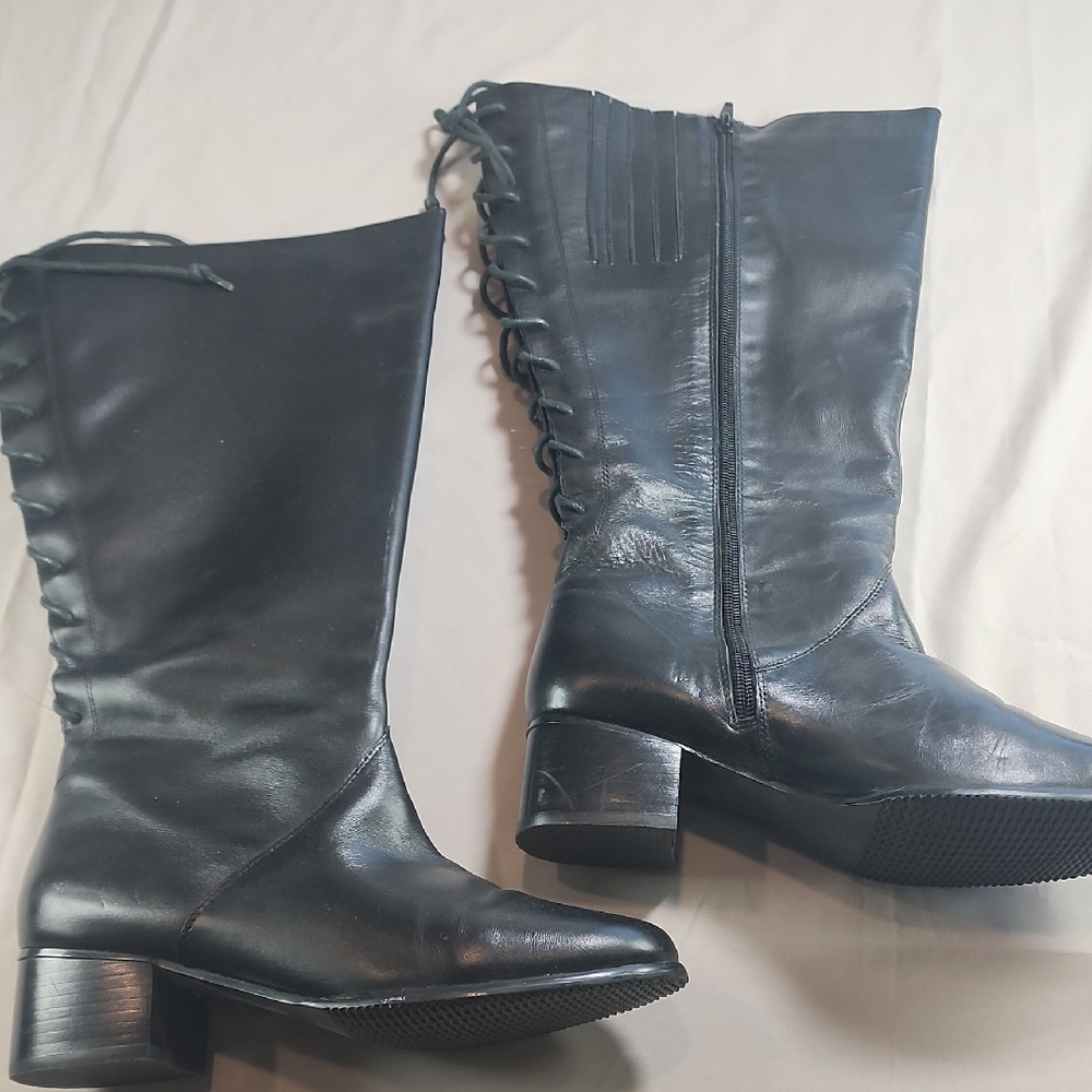 David Tate Black Lace-Up Leather Boots